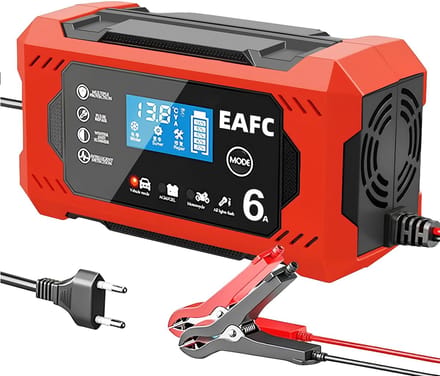 EAFC Druppellader 12V 6A/150Ah - Acculader voor Auto, Motor, Boot & Camper - Onderhoudsmodus (Rood)