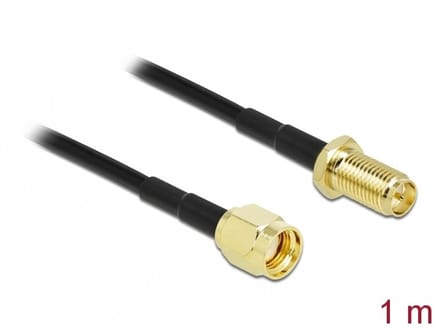 Delock WiFi-antenne Aansluitkabel [1x RPSMA-stekker - 1x RPSMA-bus] 1 m Zwart