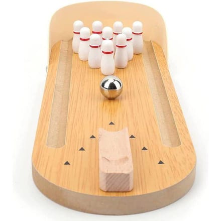 ®RisingFF Mini jeu de bowling, jeu de table de bowling avec 10 quilles et boule de bowling en métal