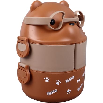 Lunchbox 2 Lagen Containers Draagbare Lunchbox Herbruikbare Lekdichte Voedselcontainer voor School Werk Camping Beer Brown