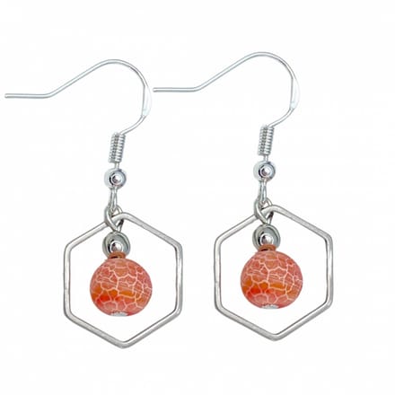 Oorbellen- RVS-hexagon-oranje-crackle-Charme Bijoux