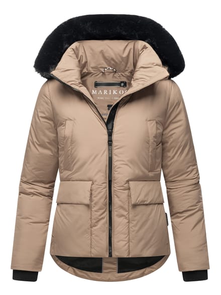 Korte dames winterjas met teddyvoering & bontkraag – Marikoo Morinaa