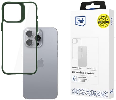 3mk Satin Armor Case+ Green for Apple iPhone 16 Pro Max - Transparent