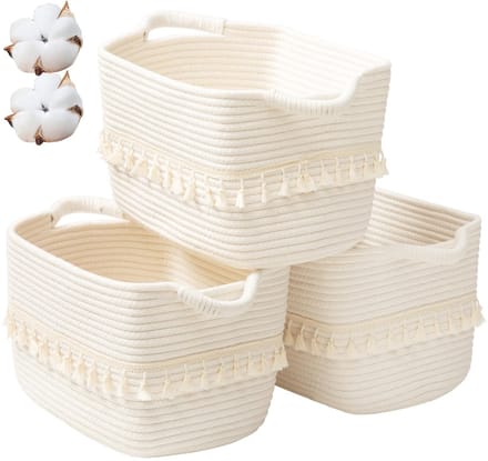 Vt Goods - Witte katoenen wasmand - Geweven kledingmanden