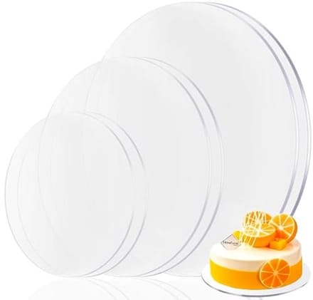 Flightmode - Set van 6 ronde acryl cakeplaten en cakekrabbers - 10/15/20 cm, niet-plakbaar, ideaal voor het serveren van taarten