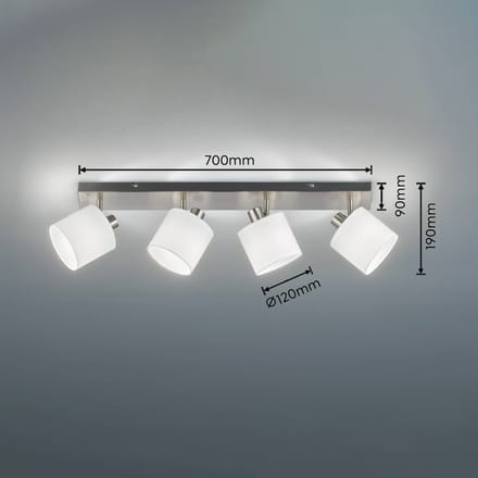 Reality Leuchten Tommy plafondspot, nikkel/wit, lengte 70 cm, 4-lamps.