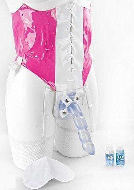 Crotchless Corset Strap On - Roze - voorbinddildo