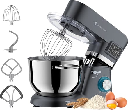 KitchenBrothers Keukenrobot - Keukenmachine - Touch Display en Timer - 6,2L - Keukenmixer - 1400W - Antraciet