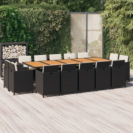 vidaXL - 15-delige - Tuinset - met - kussens - poly - rattan - zwart