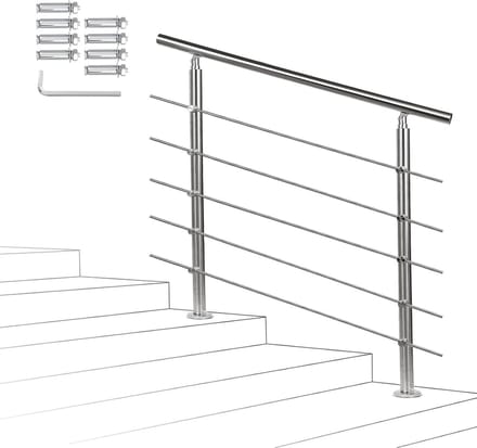 Trapleuning RVS - Steunpaal Balustrade - Veilig Traplopen - Verstelbare Hoek - 120 cm Lang - Geborsteld