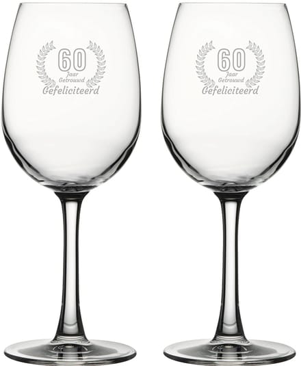 Gegraveerde set witte wijnglazen 36cl Gefeliciteerd 60 jaar getrouwd