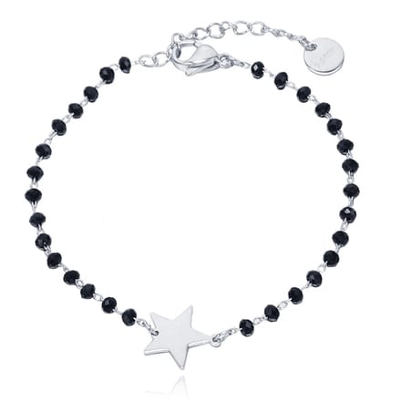 Cilla Armband Zwart Kristal en Ster - Zilver