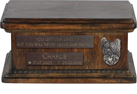 Persoonlijke houten urn voor Silky Terrier as met gravure
