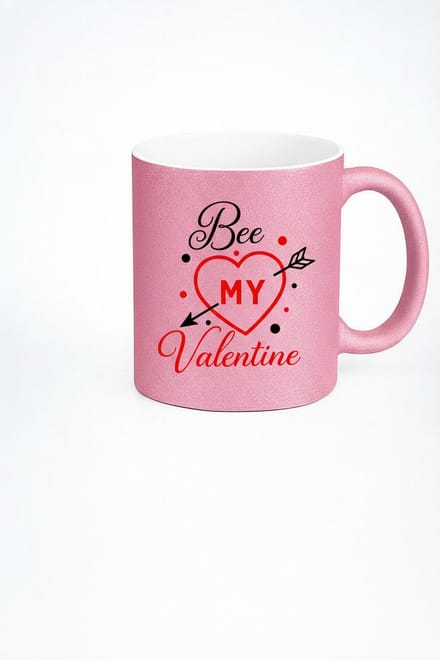 Roze Glitter Mok 'Bee My Valentine' - Romantisch Valentijnscadeau
