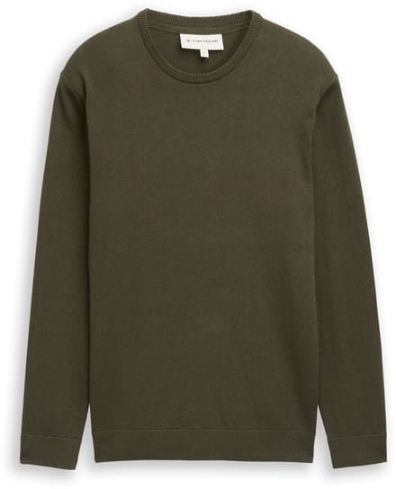 Tom Tailor - Basic gebreide trui van katoen - Maat S - Deep Forest Green
