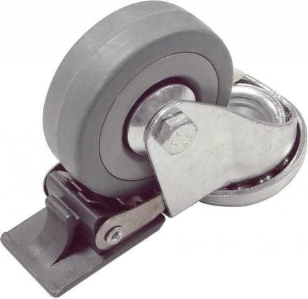 Tooltech Zwenkwiel Ø 50 mm met Rem - Centraal Gat - Grijs Rubber - Maximale Belasting 27 kilo
