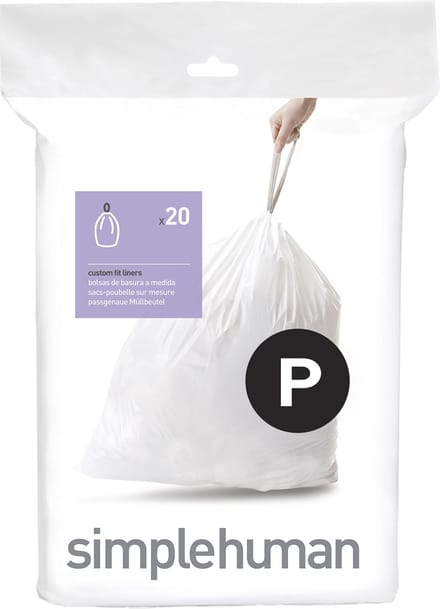 Simplehuman Code P Afvalzakken - 60 liter - 20 stuks - met Trekband - Wit