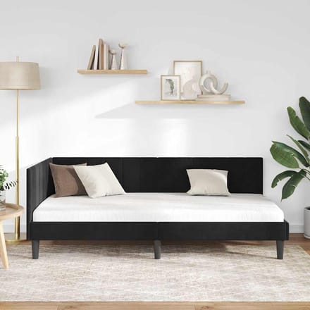 vidaXL - Hoek - Bed - Frame - Zwart - 90 - x - 200 - cm - Fluweel