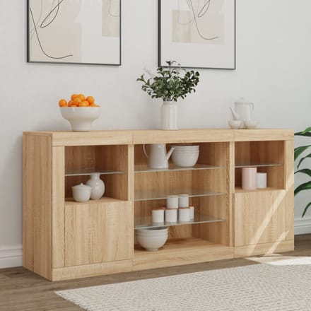 vidaXL - Dressoir - met - LED-verlichting - 142,5x37x67 - cm - sonoma - eikenkleurig