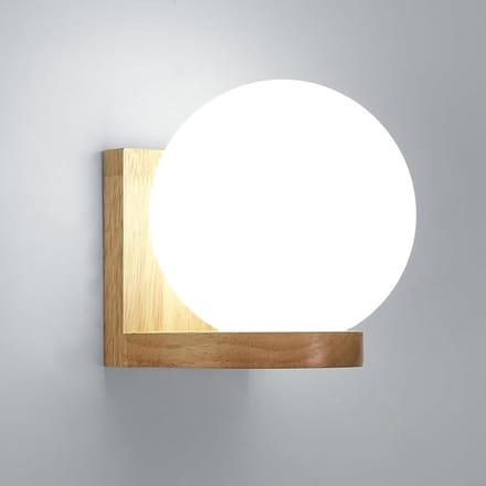 Houten Wandlamp met Glazen Kap, E27 Fitting voor Slaapkamer en Woonkamer