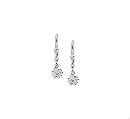 oorhangers klaver brisur haak zilver wit 1004207