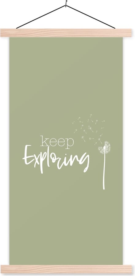 Posterhanger incl. Poster 40x80 cm - Schoolplaat - Spreuken - Quotes - Keep exploring - Bloemen - Textielposter - Blanke latten