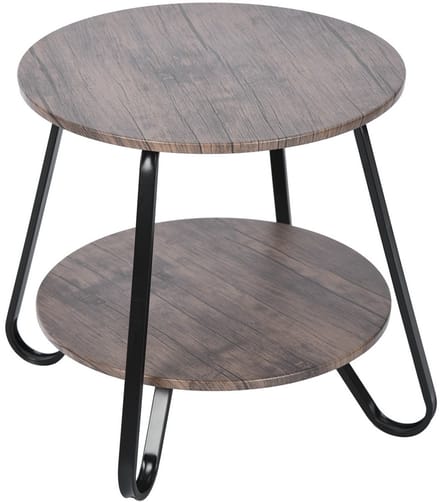 Furnish - Bijzettafel rond - Salontafel vintage - Hout en metaal - Bruin/Zwart - 46x46x45 cm