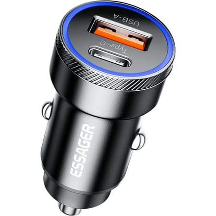 Essager Plug and Charge 54W Autolader USB en USB-C Zwart