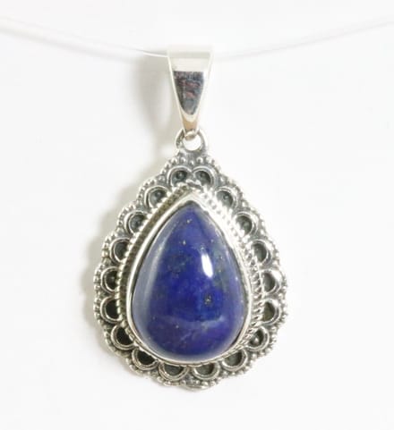 Bewerkte druppelvormige zilveren hanger met lapis lazuli