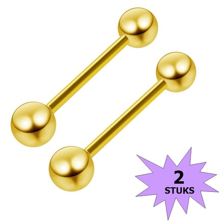 Fako Bijoux® - Tongpiercing - Classic - 30mm - Goudkleurig - 2 Stuks