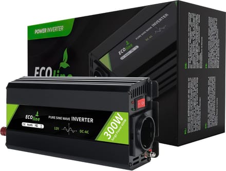 EcoLine - Omvormer 12V Naar 230V 300w Vermogen 600w Piek - Zuivere sinus - Spanningomvormer