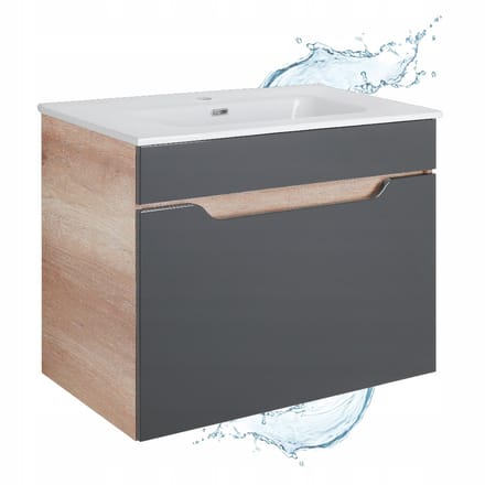 STAMAR - Ines Kast met Wastafel 80 cm 2 Lades Organizer Hangend - Grijs