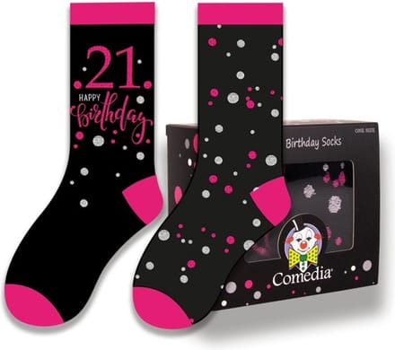 Witbaard Cadeausokken 21 Jaar Polykatoen Zwart/roze 2-delig
