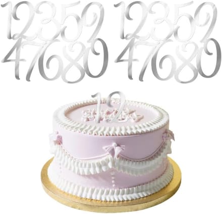 2 sets 0 ~ 9 nummers Happy Birthday taarttoppers (zilver)