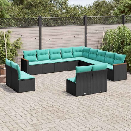 vidaXL - 13-delige - tuinbankset - met - kussens - van - zwart - polyrotan