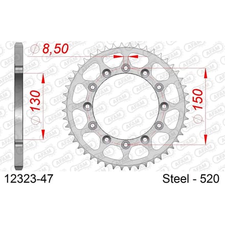 Stalen tandwiel Afam 520 47 dents