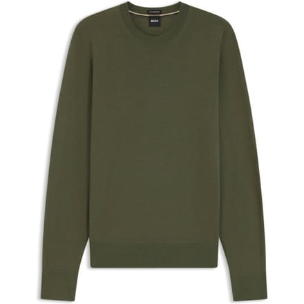 BOSS Leno slim fit trui wol - heren pullover middeldik O-hals - groen