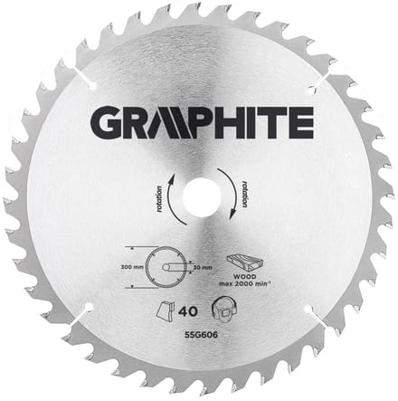 GRAPHITE Cirkelzaagblad 300 mm, 40 tands, Hout