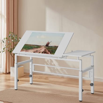 HAUSS SPOLE Tekentafel - Verstelbare Hoogte En Kantelbaar Blad - Voor Kantoor En Studie - MDF En Metaal - Wit - 77-100 Cm