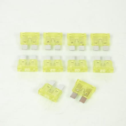 Set van 10 zekering van 20A plat standaard insteek 19x19x5mm voor motor scooter