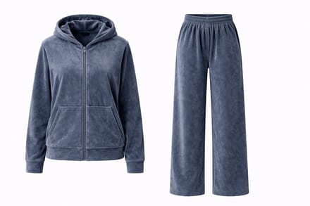huispak velours - grijs - 2 delig - maat M - velvet - jasje met broek
