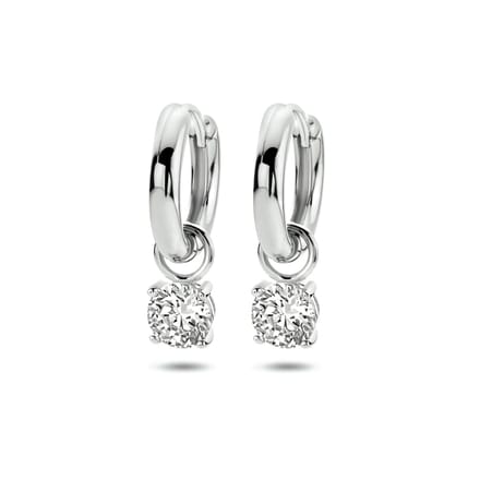 Glams klapoorringen zirkonia - 15 mm - Zilver
