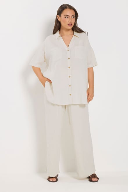 Yours Naturelbruine Linnen Blouse Met Korte Mouwen Size 42