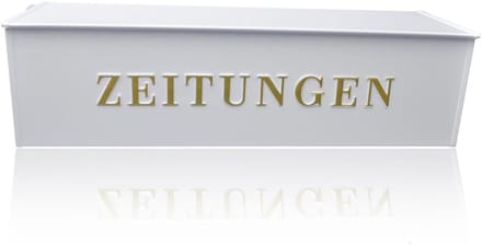 Metalen krantenbox voor buitenbevestiging met reliëf letters