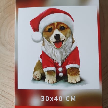 Diamond painting 40 x 30 cm, Kerst, Hondje, knutselen, hobby