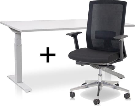 Zit-sta bureau elektrisch verstelbaar +  ERGO Bureaustoel | MRC PRO NEN-EN 527 Thuiswerkset | frame bureau wit - bureaublad wit | 140x80 cm