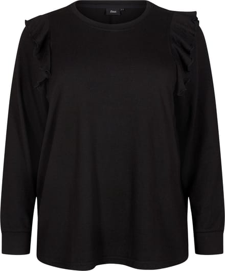 ZIZZI VLUCCA, L/S, FRILL BLOUSE Dames Blouse - Black - Maat M (46-48)