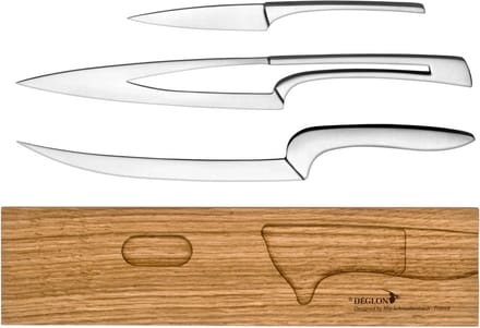 Déglon 3-delige messenset – Bourgondisch eikenhout – RVS – Elegant design – Inclusief messenblok