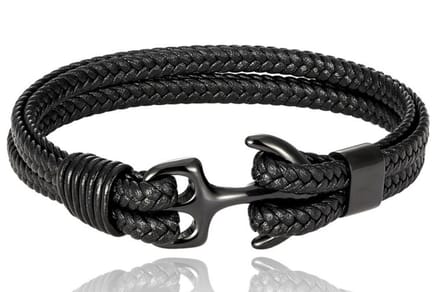 Leren armband anker zwart heren en dames Galeara design 185mm