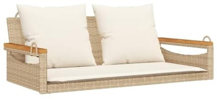 Hanged Bench with Cushions - Outdoor Swing Chair in Beige Poly Rattan